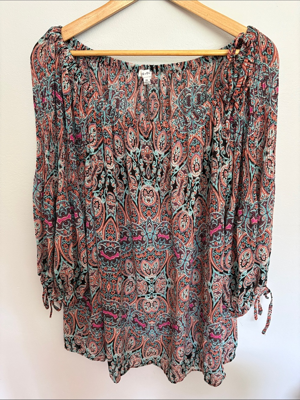 Rose & Olive Paisley Peasant Blouse in Coral, Teal & Black